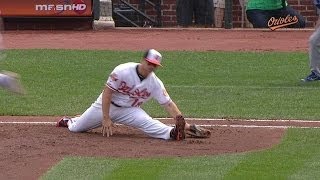 TOR@BAL: Davis does a split to catch Schoop's throw