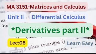 Lec:08:Derivatives part II Problems Unit:II Differential calculus | MA3151 Matrices and calculus