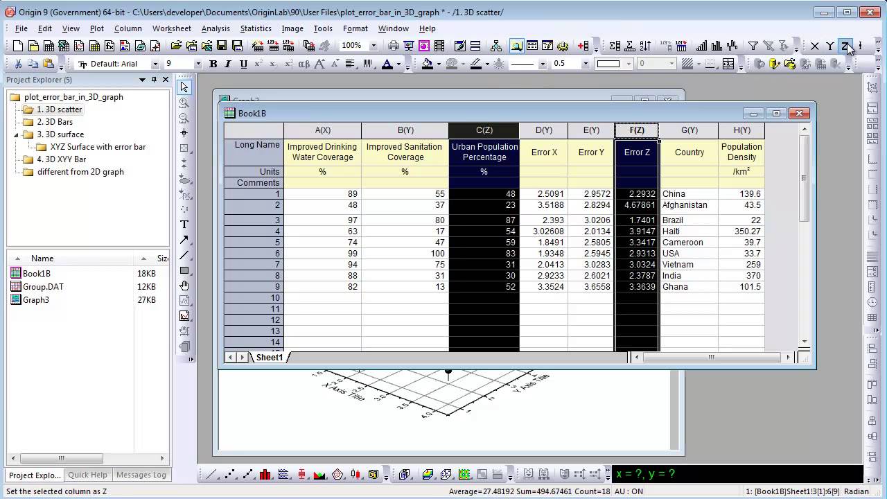 Make A 3d Plot With Error Bar In Origin Pro 8 Dckum
