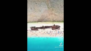 The world famous shipwreck at Navagio Beach in Zakynthos, Greece.