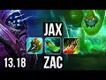 JAX vs ZAC (TOP) | 6 solo kills, 300+ games | NA Master | 13.18