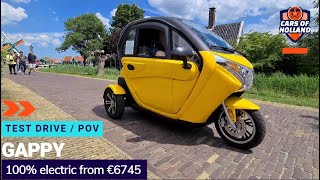 Test drive / POV:  Gappy 140km 100% EV from €6745. Bumpy roads in Zaanse Schans, The Netherlands