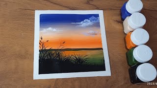 Easy Landscape Painting for Beginners - Sunset Drawing | Purple Paper 🎨🖌️