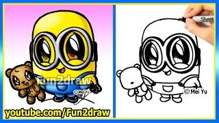 How to Draw a Minion - Bob and Teddy Bear - The Minions Movie - Learn to Draw Easy Cartoons Fun2draw