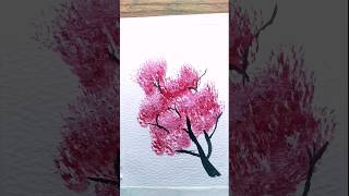 Very Easy Technique Cherry blossom painting 🎨🎨#shorts #youtubeshorts #satisfying #art #diy #shorts