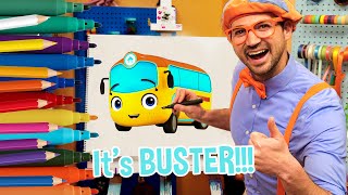 Blippi Teaches You How To Draw Buster | Draw with Blippi! | Kids Art Videos | Drawing Tutorial