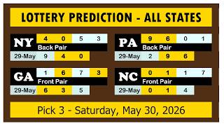 Lottery Predictions - May 30th 2026 | Pick-3 ALL STATES Evening & Night Lottery