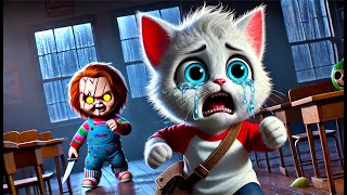 Kitten Meets Chucky🙀👻at Haunted School? #cat #cute #catlover #cutecat #aicat