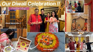 FESTIVE VLOG : Our Diwali Celebration 🪔💫first rangoli, decoration, pooja, pahadi dance & more !