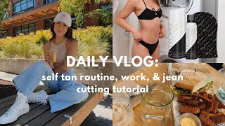 VLOG: self tan routine, jean cutting tutorial, and work | Marisa Kay