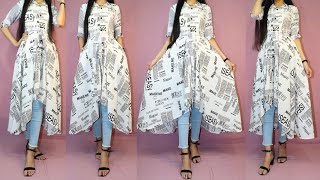 High low kurti cutting and stitching / Latest kurti design / Diy Up down kurti frock Tutorial