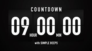 9 Hour Countdown Timer 🕙 Flip Clock with Simple Beeps 🔊🖤