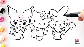 Aprende a dibujar a KUROMI, HELLO KITTY y MY MELODY Juntas!