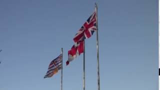 Canadian flags blowing in the wind in Vancouver.