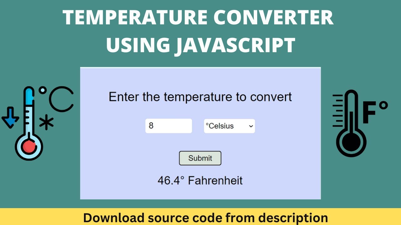 Temperature Converter With Html Css And Javascript Celsius To