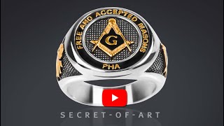 Masonic Ring for Freemason Masonry PHA Prince Hall 925 Silver \u0026 24K-Gold-Plated