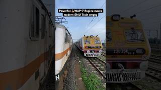 Powerful 💪🏽WAP-7 Engine meets empty EMU Train