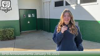 Bonita High School - Announcements - January 16, 2025