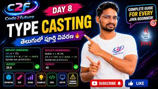 Java Type Casting in Telugu 🔥 | Implicit & Explicit Type Casting Explained with Coding | Day 8