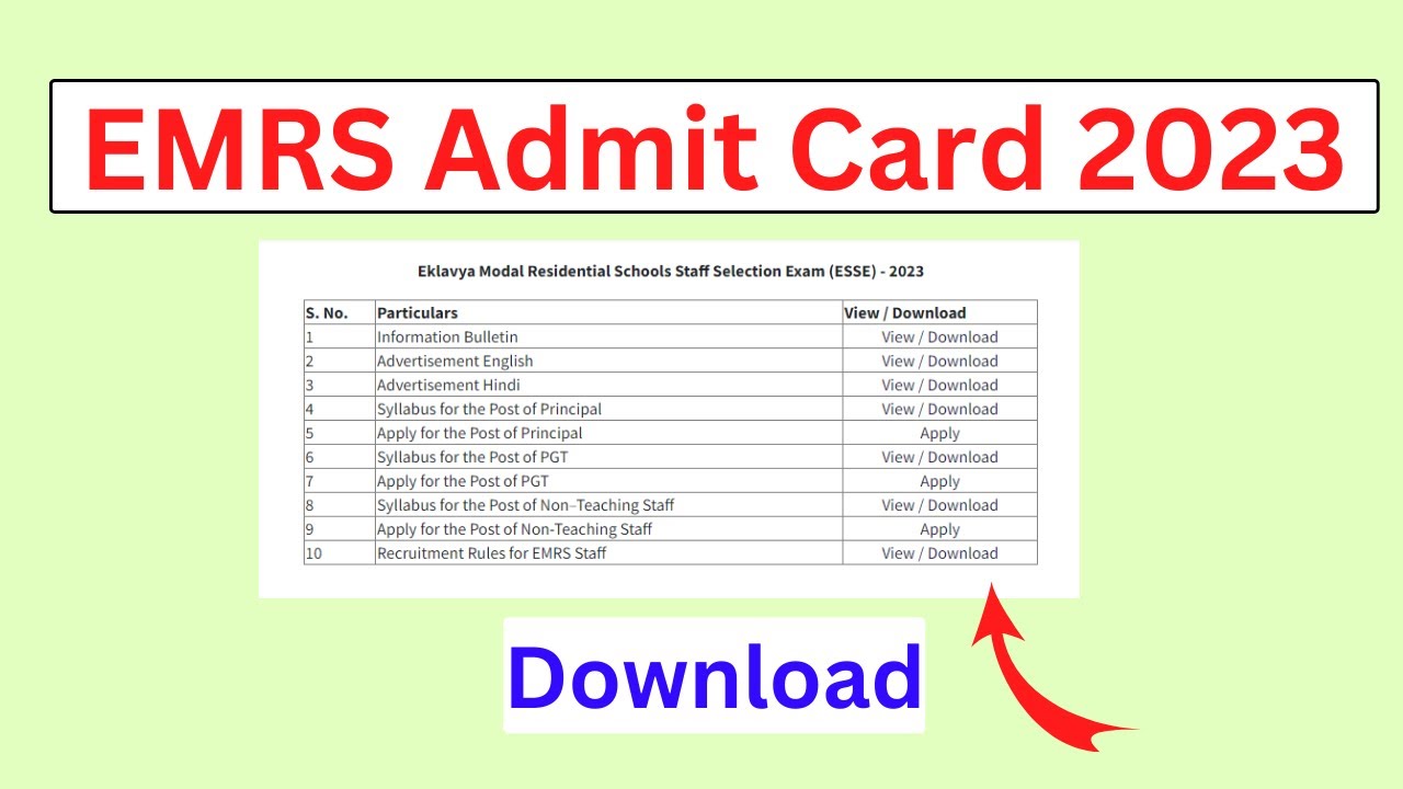 Emrs Admit Card | Emrs Admit Card 2023 Kaise Download Kare | Emrs Tgt ...