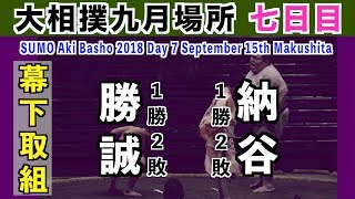 幕下で1勝2敗と苦しむ納谷の四番相撲 / 勝誠-納谷 2018.9.15 Shosei-Naya day7