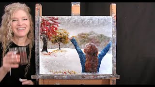How to Draw and Paint FIRST SNOWFALL - Paint and Sip at Home - Fun Beginner Acrylic Painting Lesson