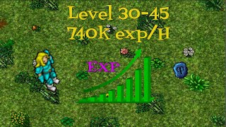 Tibia From 1-100 only 5 minutes max. Levels 30-45 740k exp/hr. Quick, easy and fast Tibia leveling.