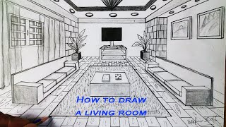 How to Draw a Living Room - Drawing perspective from one point