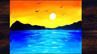 Poster colour painting for beginners | Poster colour painting ideas | Sunset scenery painting