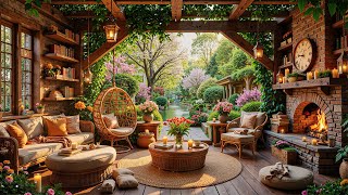 Tranquil Morning Jazz Music 🌺 Cozy Spring Coffee Porch Ambience with Nature Sounds for Stress Relief