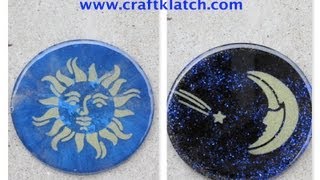 Sun and Moon Stenciled Resin Coasters   Another Coaster Friday