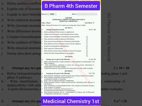 B Pharm 4th Sem. Medicinal Chemistry 1st Previous Year Question Papers SG Pharma