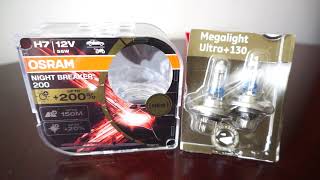 OSRAM NIGHT BREAKER +200% vs GE Megalight Ultra+130