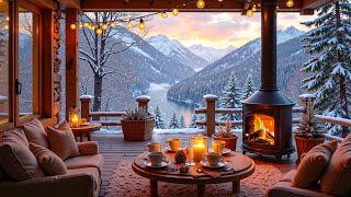 Cozy Winter Porch Ambience ⛄ Warm Piano Piano Music and Crackling Fireplace on a Snowy Day for Relax