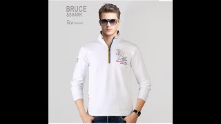 Bruce\u0026Shark Zip Polo Shirt Full Sleeve Men Plus Size M To3XL 4XL Cotton Men POLO Fashion Casual Best