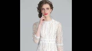 Tulle Embroidered A-line Dress Wedding Midi Sheer Long Sleeve, White/Black | Princessly Dresses