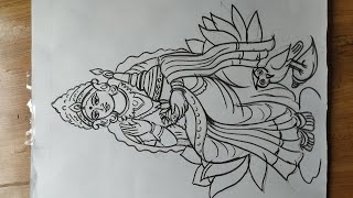 how to draw maa laxmi for laxmi puja special,laxmi thakur drawing,maa laxmi ki easy line drawing,,