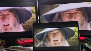 Gandalf Sax Guy on three displays