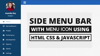 Sidebar Menu Using HTML, CSS and javaScript | Sidebar Menu HTML CSS