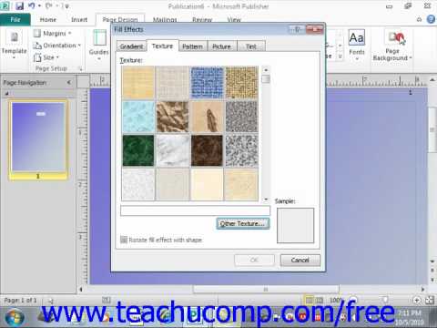 Publisher 2010 Tutorial Customizing Page Backgrounds Microsoft Training Lesson 7.3 Publisher 2010 Tutorial Customizing Page Backgrounds Microsoft Training Lesson 7.3