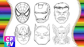 Superheroes coloring superman,hulk,captain america,thor,batman,spiderman/How to draw character faces