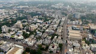 Vadodara city daytime aerial view: Baroda in Gujarat now a crowded concretized city but well planned