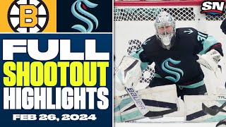 Boston Bruins at Seattle Kraken | FULL Shootout Highlights - February 26, 2024