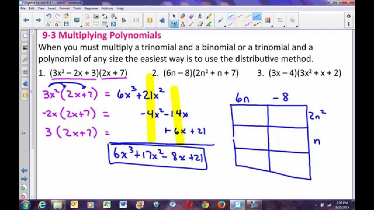 Algebra Lesson 9 3 Multiplying Polynomials Youtube
