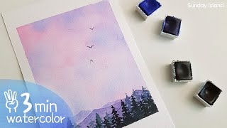 [3 minutes watercolor] Sunset and forest (easily \u0026 simply watercolor)