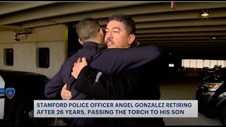 Stamford police officer retires after 26 years, passes torch to his son