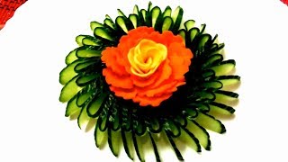 Чудесная роза из моркови и украшения из огурца & Как красиво нарезать овощи - Украшения стола
