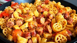 Quick dinner in 10 minutes. Pasta with sausages that the whole family will enjoy!