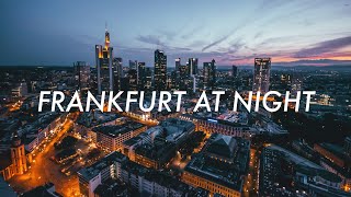 Frankfurt am Main, Germany at Night: Beautiful Aerial Drone Stock Video Footage in 4K