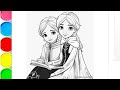 How to draw Elsa and Anna from Frozen, Disney princess Elsa drawing, Frozen movie colouring pages